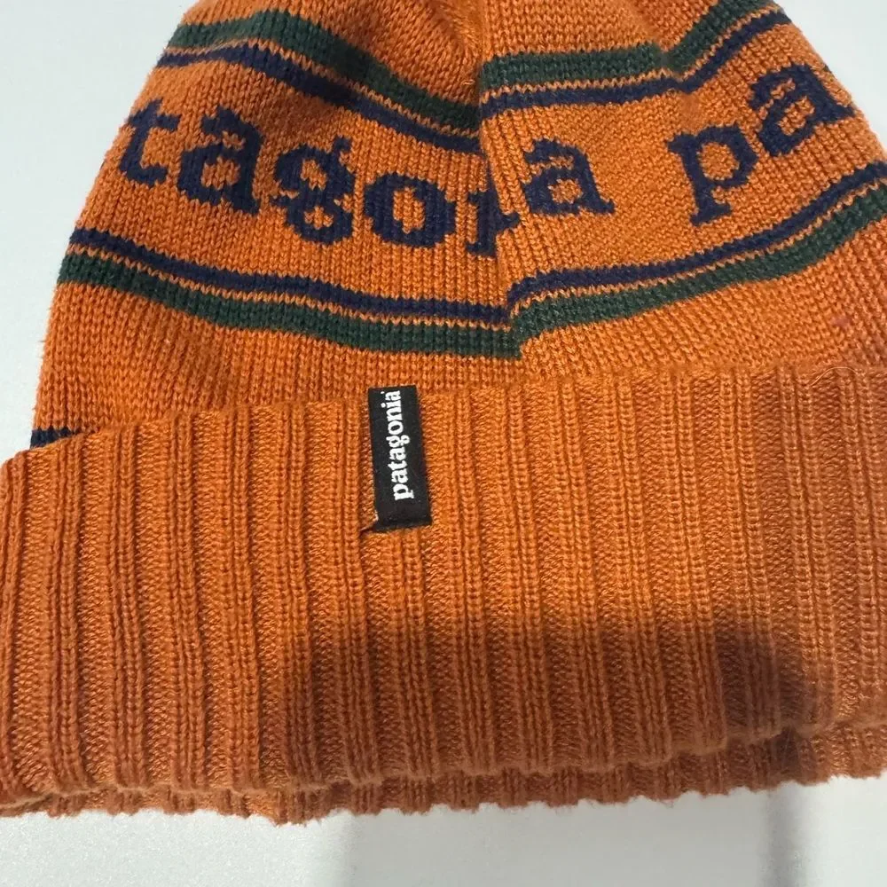 Patagonia Kids' Rust and Navy Beanie with Pom